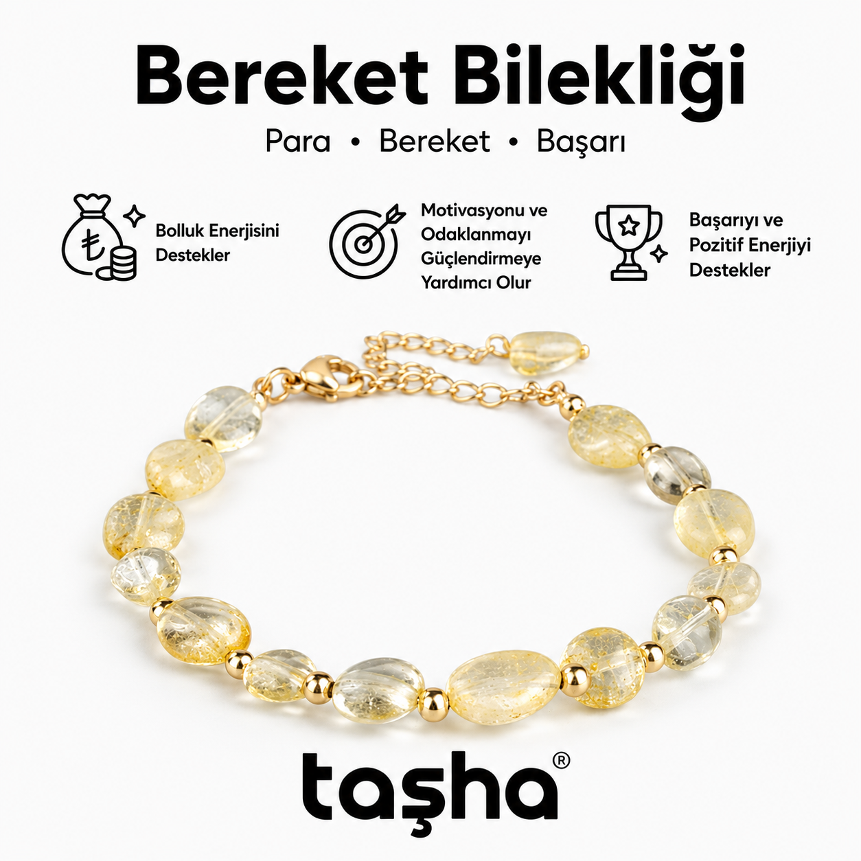 TAŞHA® Para Bereket Başarı Doğal Taş Bileklik