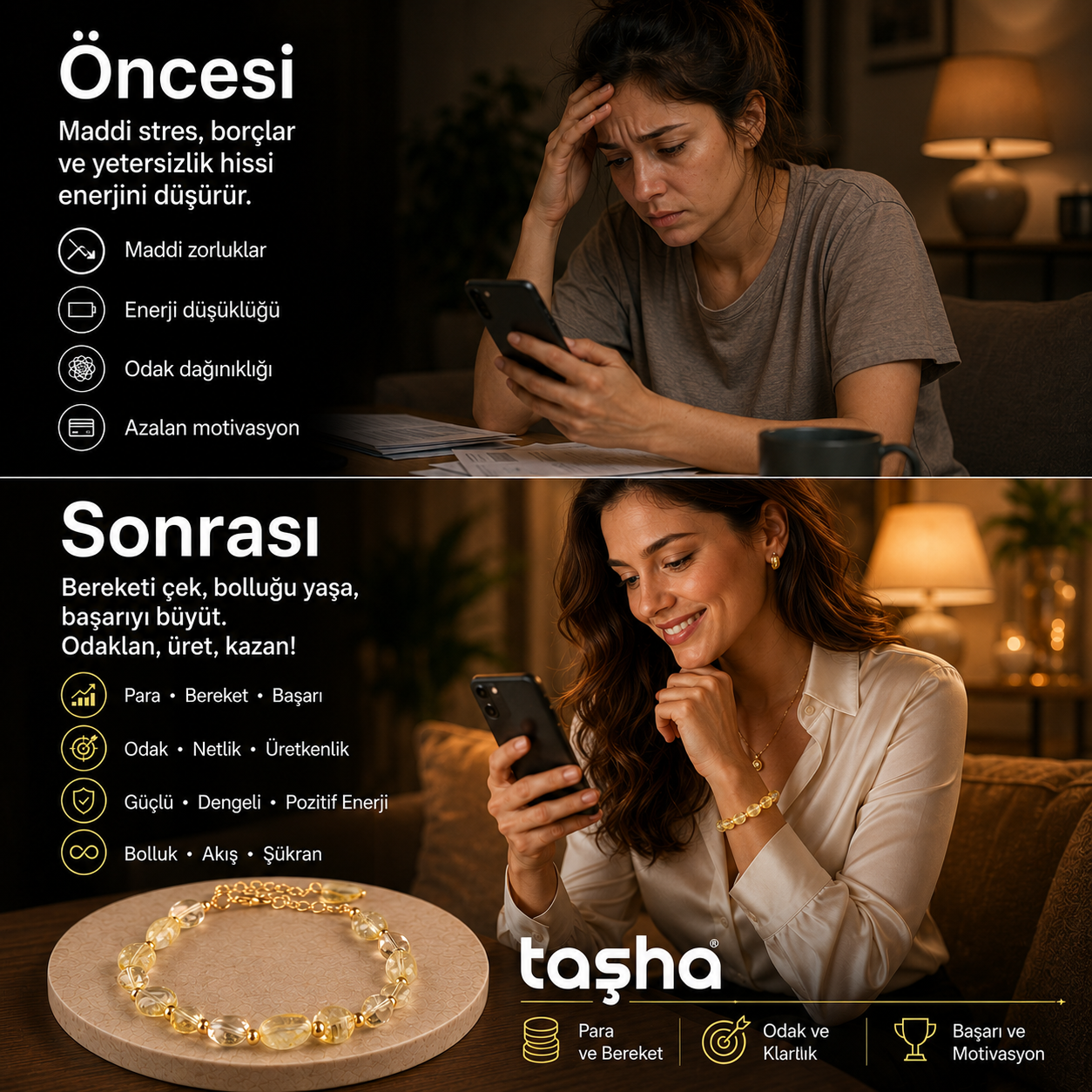 TAŞHA® Para Bereket Başarı Doğal Taş Bileklik
