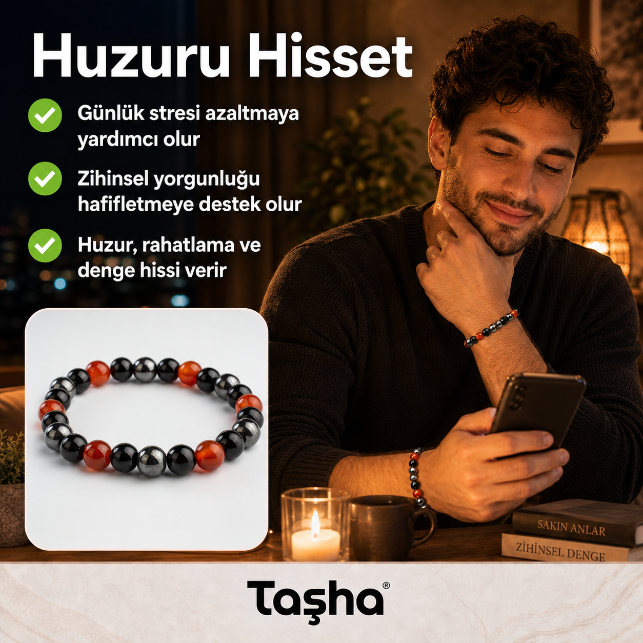 TAŞHA® Huzur & Stres Ametist Doğal Taş Bileklik