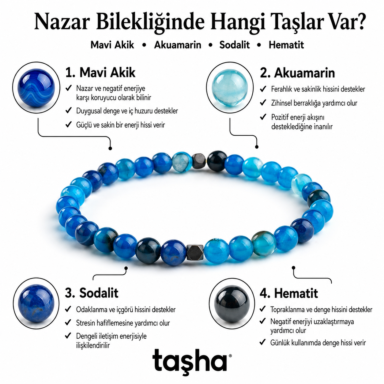 TAŞHA® Nazar Koruyucu Doğal Taş Bileklik