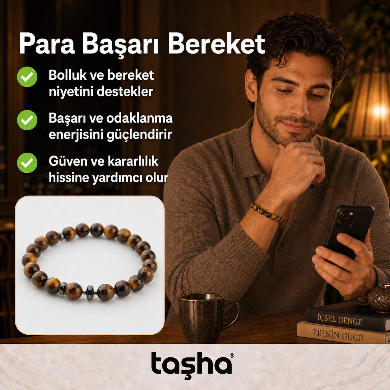 TAŞHA® Para Bereket Başarı Doğal Taş Bileklik