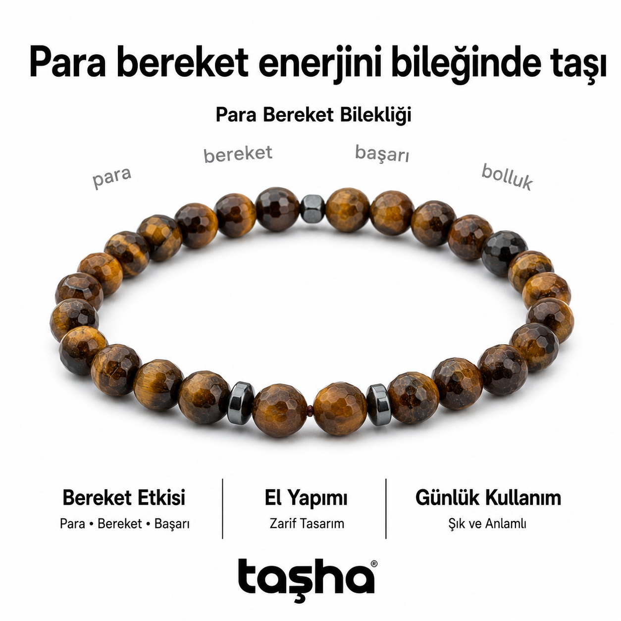TAŞHA® Para Bereket Başarı Doğal Taş Bileklik